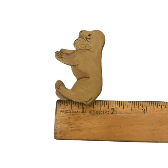 Vintage Hand Painted Wooden Dog Puppy Brooch Pin Novelty Golden Retriever - Picture 9 of 9